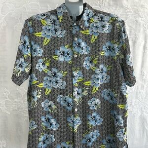 21st Republic Silk Hawaiian Floral Button-Up Shirt | Blue Hibiscus | Men’s XL